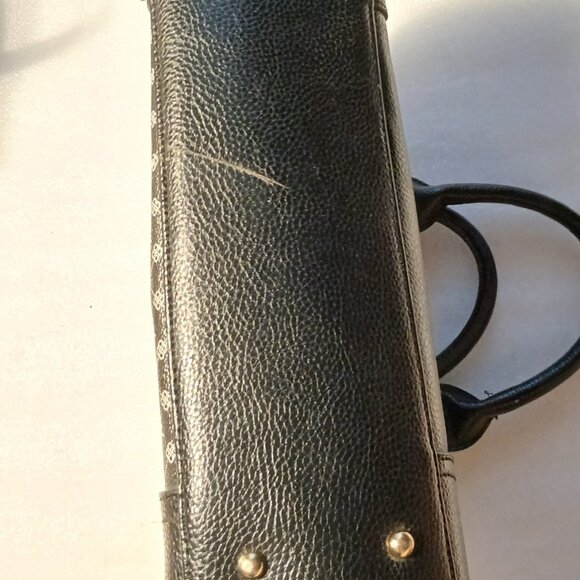 Danbury Mint Black Monogram Leather Satchel Turn-Lock Good Cond - Picture 10 of 13